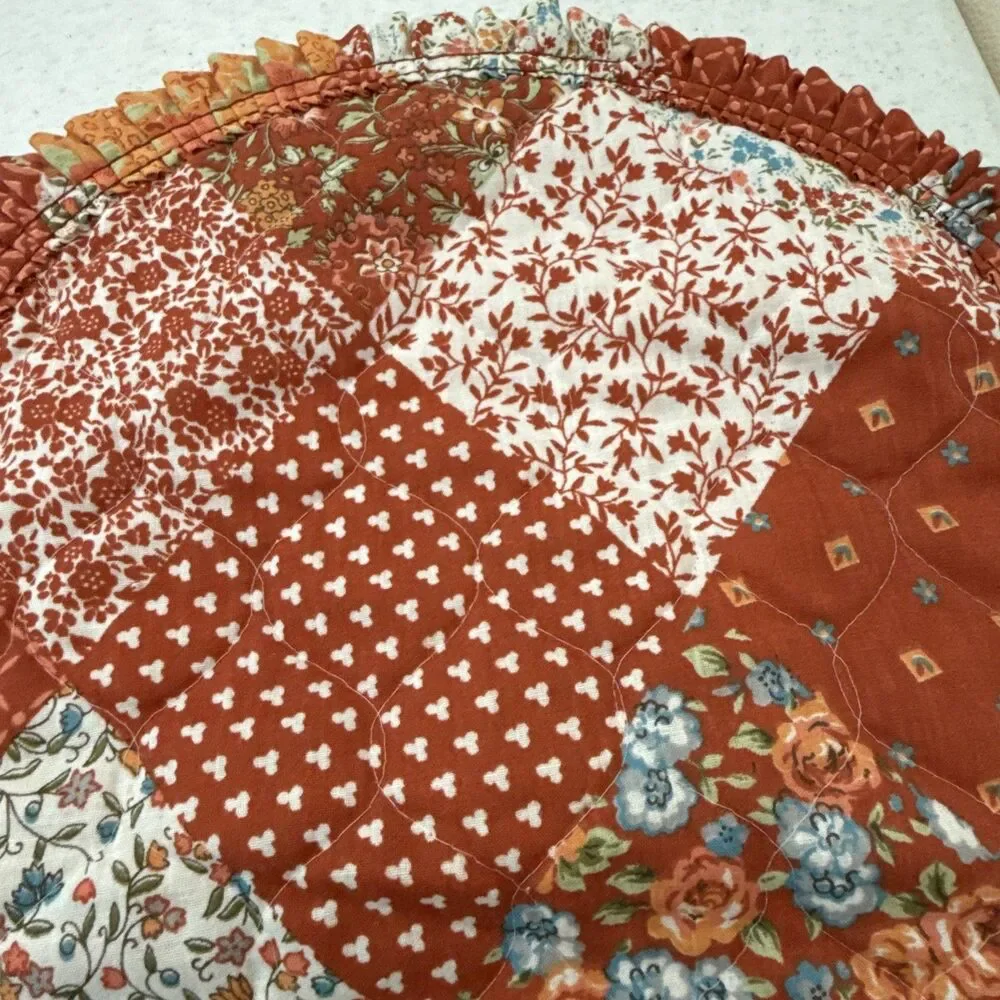Handmade Vintage Quilted Placemats Set of 4 Patchwork Fall Colors Oval Trim